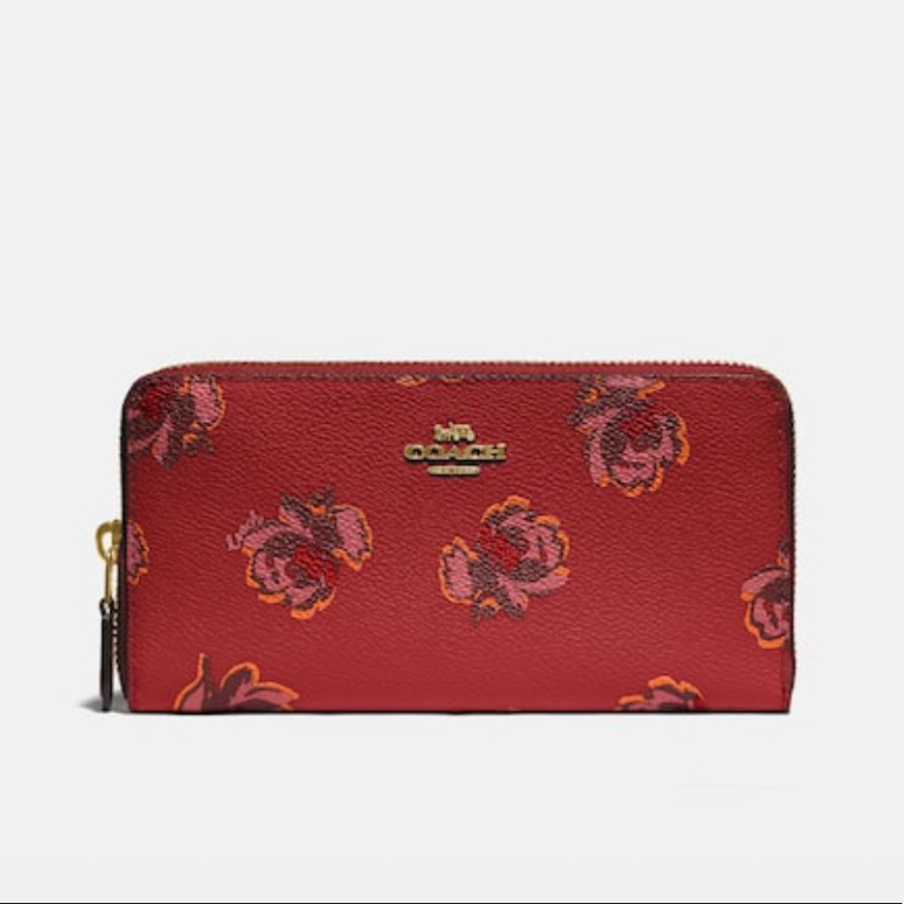 Coach Accordion Zip Wallet with Red Apple Floral Print